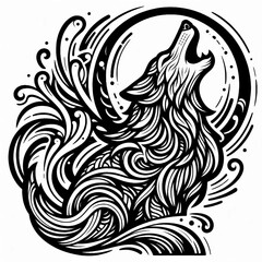 Obraz premium Line Art Wolf Tattoo Style 