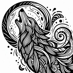 Fototapeta premium Line Art Wolf Tattoo Style 