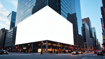 an empty billboard stands prominently on a city street corner, offering ample space for advertising