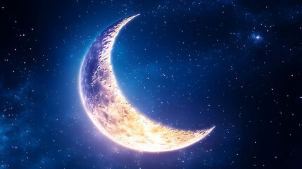 Fototapeta premium Crescent moon in starry night sky; beautiful celestial scenery; space background; wallpaper; poster