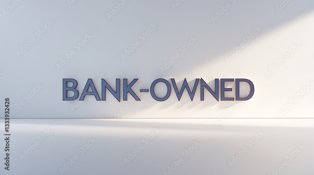 Poster 3d typography on a simple background displaying the phrase bank-owned in bold letters