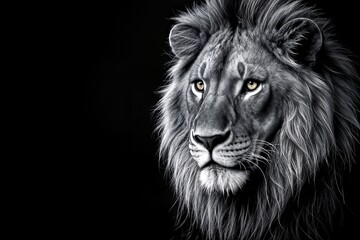 majestic male lion head against a completely black background creating a dramatic portrait una majestuosa cabeza de león macho sobre un fondo completamente negro creando un retrato dramático aslan
