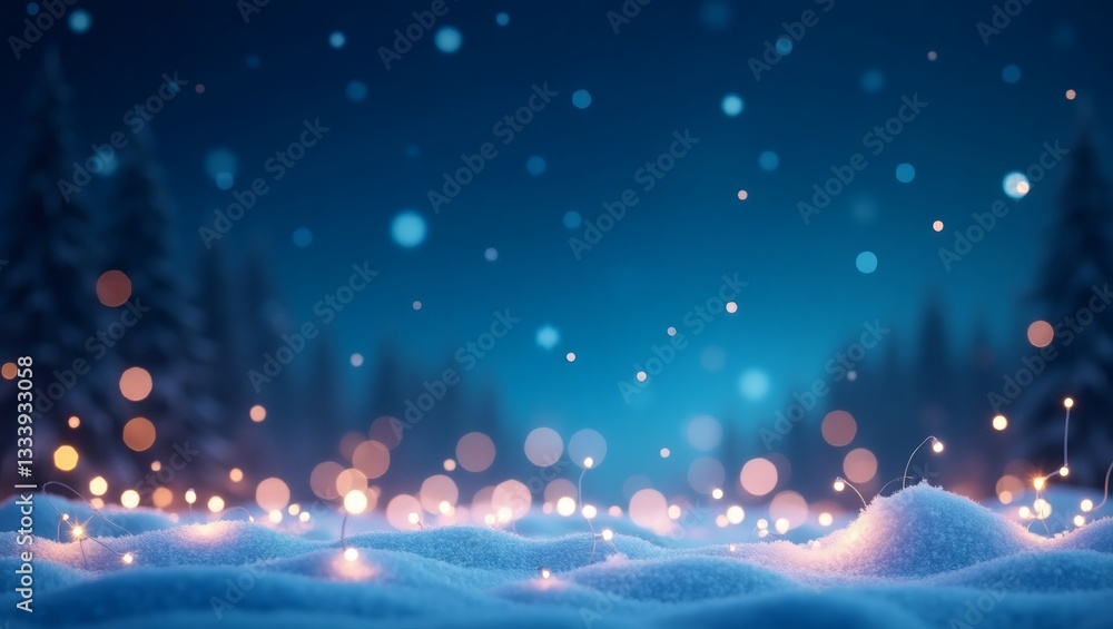 Aufkleber a mesmerizing winter scene with falling snow and enchanting bokeh lights, evoking a sense of wonder 