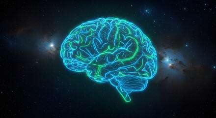 Glowing Brain Illustration Against Starry Galaxy Backdrop for Creative Projects