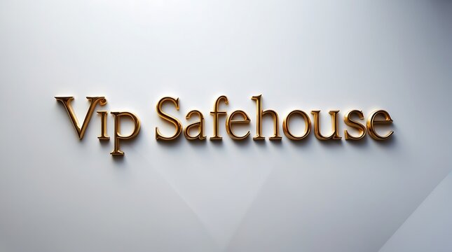 Elegant golden typography of VIP Safehouse displayed on a simple background