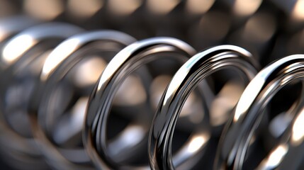 Close-up of Metallic Coil Springs with Reflection and Shiny Finish