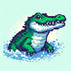 Fototapeta premium Pixel art crocodile standing with a playful expression.
