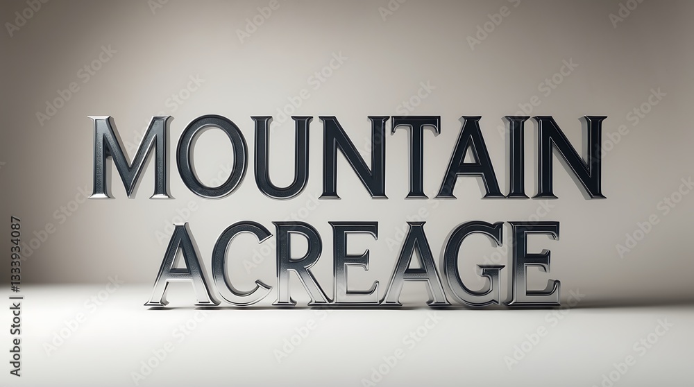 Poster mountain acreage lettering displayed on a smooth surface in a modern setting