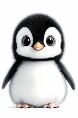 Naklejka premium Cute Cartoon Penguin, Front View, Digital Rendering, Possible use for Children's Book Illustration