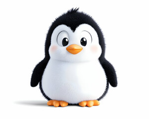 Obraz premium Cute cartoon penguin, isolated on white background, digital illustration, for children's book, website, or greeting card