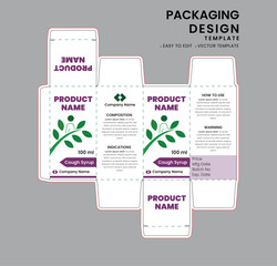 100 ml easy to editable vector cough syrup box packaging template design