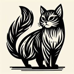 Woodcut Style Cat Illustration
