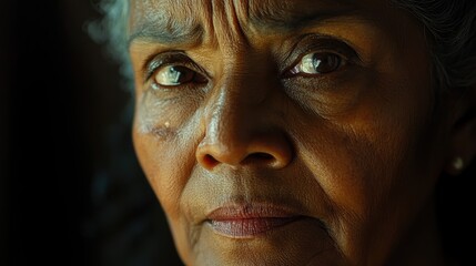 Her face was etched with a deep sorrow, as she furled her brows in concentration, her eyes filled with unshed tears, a testament to the pain she endured.