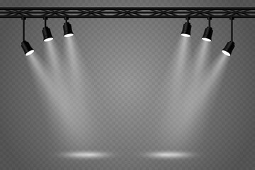 Spotlight and stage light, lighting effects. On a transparent background.