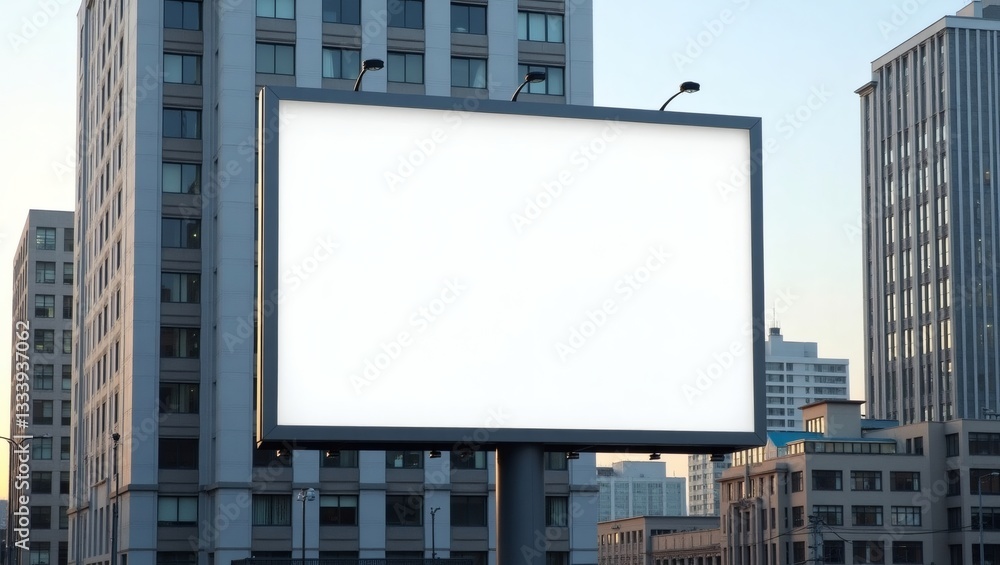 Aufkleber an empty billboard stands tall in a bustling urban setting, ready for advertising messages