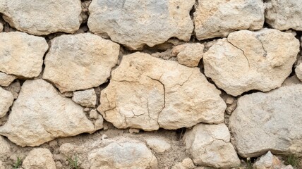 Fototapeta premium Textured Beige and Off-White Stone Wall Close-up