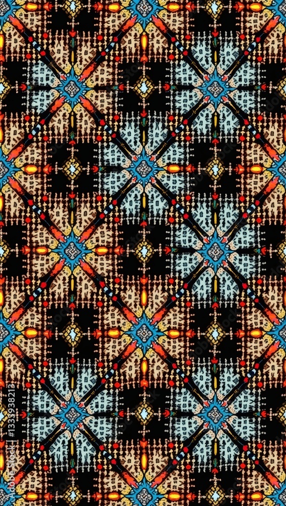 Poster a unique kaleidoscope pattern in vibrant colors, it can be used as a textile design