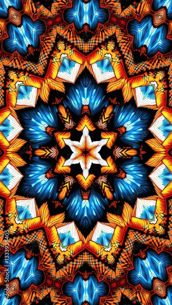 Poster colorful and intricate symmetrical kaleidoscope pattern