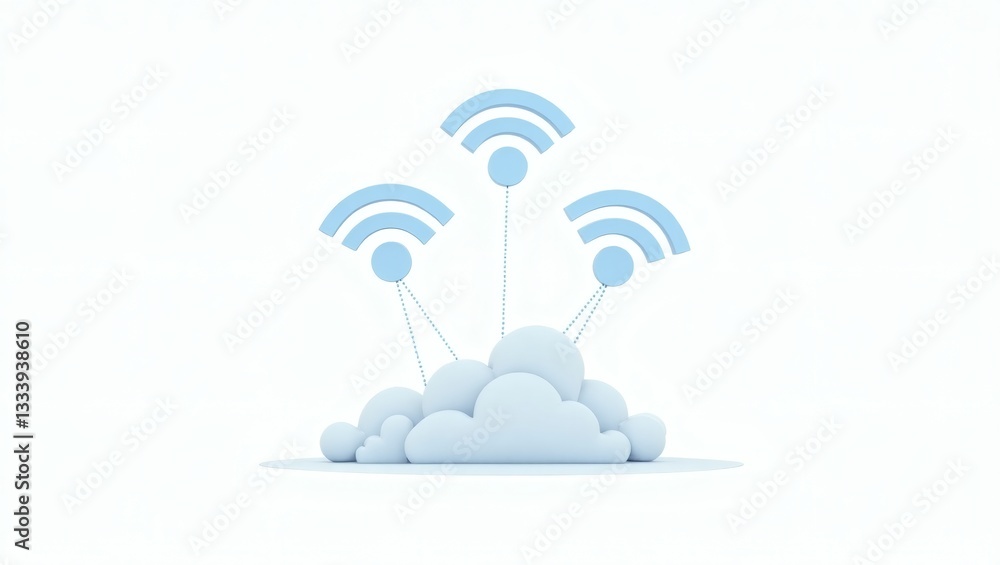 Aufkleber cloud computing concept with Wi-Fi signal. Digital cloud with wireless connection signs