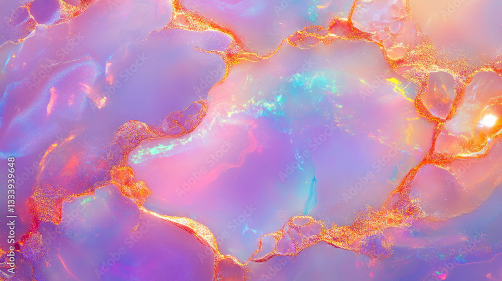 Poster vibrant opal texture with colorful play and chaotic patterns for artistic design