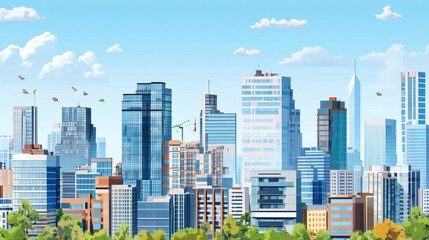 Obraz premium Vibrant urban panorama illustration of modern architectural skyline