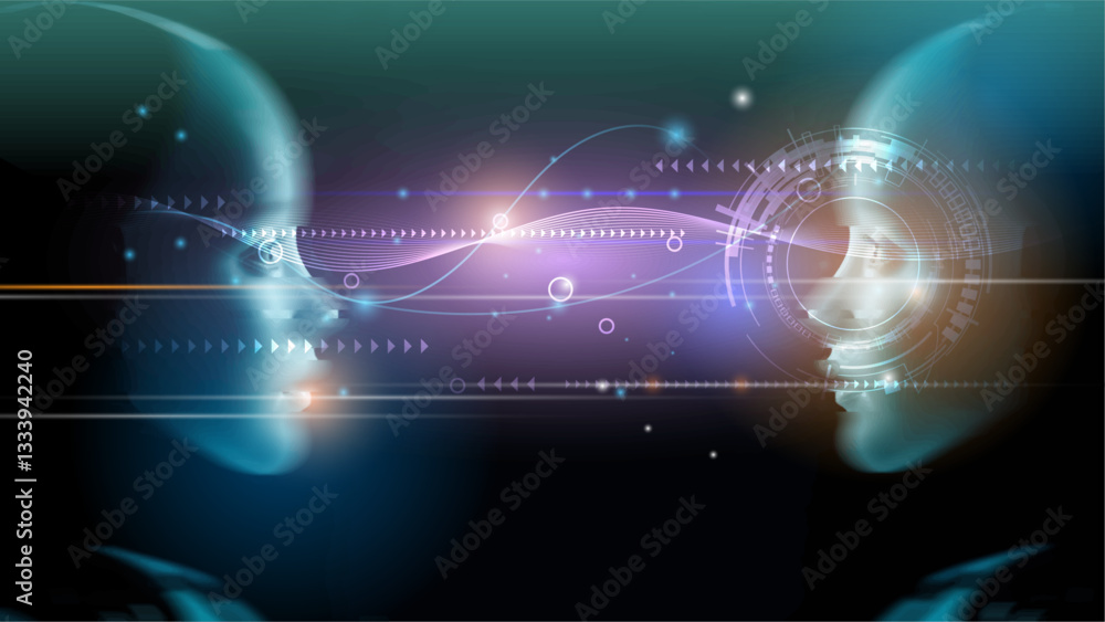 Poster Vector Abstract modern technology futuristic, AI bot, Artificial Intelligence concept. Robot and cyberspace, digital data, datum communication, innovation on hi tech future design for background