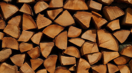 Chaotic arrangement of stacked firewood for rustic decor or winter preparation