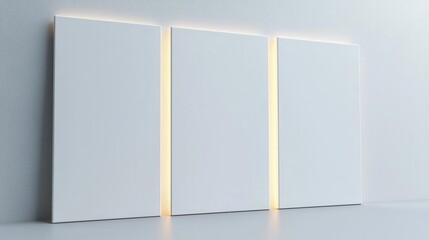 Modern art gallery with white walls and ambient lighting, subtle blurred depth for commercial use