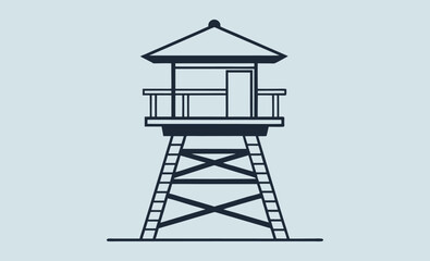 Naklejka premium Lifeguard tower silhouette, Lifeguard tower Silhouette vector, Safeguard tower black on a white background.