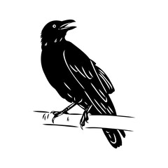 vector silhouette ravens on white background