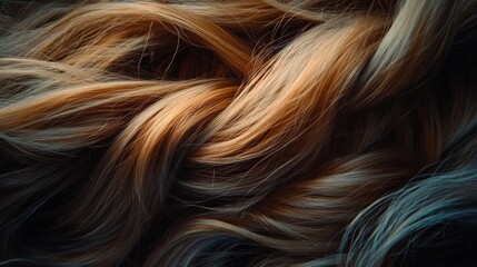 Naklejka premium Close-up View of Soft Wavy Hair in Warm Tones and Textures