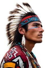 Native American Man Feather Earring Traditional Regalia Portrait