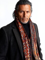 Portrait of Native American Man in Traditional Patterned Scarf