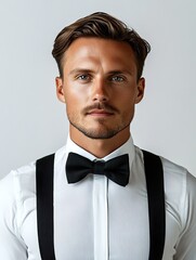 Portrait of a clean shaven man in a bow tie ideal for business fashion and advertising uses