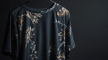 Dark Floral T-Shirt on a Black Background