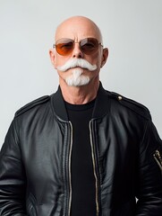 Portrait of a Man with a Thick Mustache Aviator Glasses and a Confident Expression