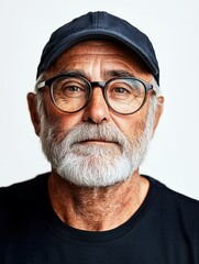 Portrait of a Man with Weathered Face Glasses and Baseball Cap