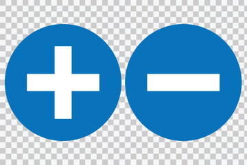 Set of plus and minus symbols. Add and remove button icons isolated. Plus sign and minus sign icons, buttons isolated on a white background.
