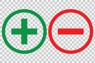 Obraz premium Plus sign and minus symbol icons in circle shape. Positive and negative signs. Geometric math symbol modern design style for web site and mobile app. Vector illustration.
