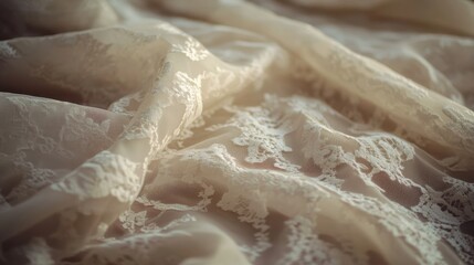 Elegant Cream Lace Fabric Draped for Fashion and Textile Use