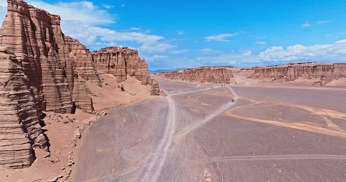 Spectacular yardang landform mountain under the blue sky. The famous Dahaidao no man's land natural landscape in Xinjiang, China.