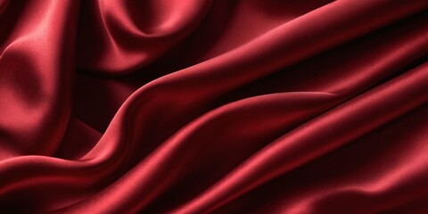 Obraz premium Luxurious Red Satin Fabric with Silky Smooth Texture, Flowing Folds, Rich Crimson Hue, Soft Sheen, Elegant Drapery, Close-Up Detail, Studio Lighting, High-Resolution Fashion Photography Style