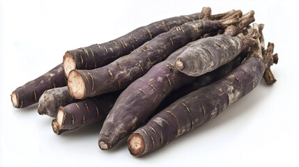 A bunch of purple vegetables with brown tips