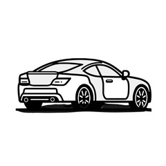 Stylish sports car in black and white line art, rear view