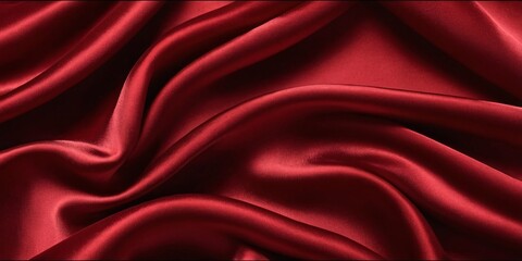 Obraz premium Luxurious Red Satin Fabric with Silky Smooth Texture, Flowing Folds, Rich Crimson Hue, Soft Sheen, Elegant Drapery, Close-Up Detail, Studio Lighting, High-Resolution Fashion Photography Style