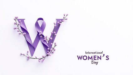 Celebrate International Women's Day with a Purple Ribbon W and Floral Accents