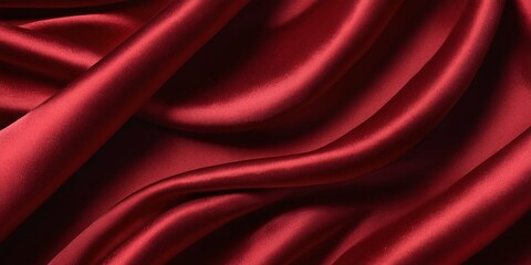 Obraz premium Luxurious Red Satin Fabric with Silky Smooth Texture, Flowing Folds, Rich Crimson Hue, Soft Sheen, Elegant Drapery, Close-Up Detail, Studio Lighting, High-Resolution Fashion Photography Style