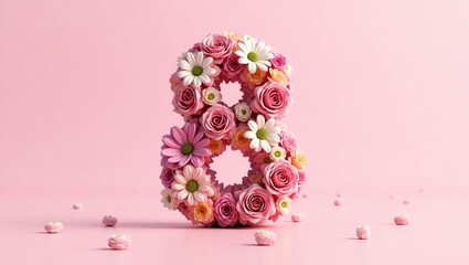 Celebrate Beauty: Artistic Floral Number 8 with Roses, Daisies & Vibrant Colors