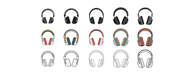 Flat Design Headphones – Bold Outline, Illustration, Silhouette and Simple Aesthetic