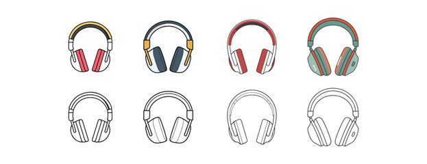 Minimalist Headphone Vector Set, Bold Outline and Flat Colors